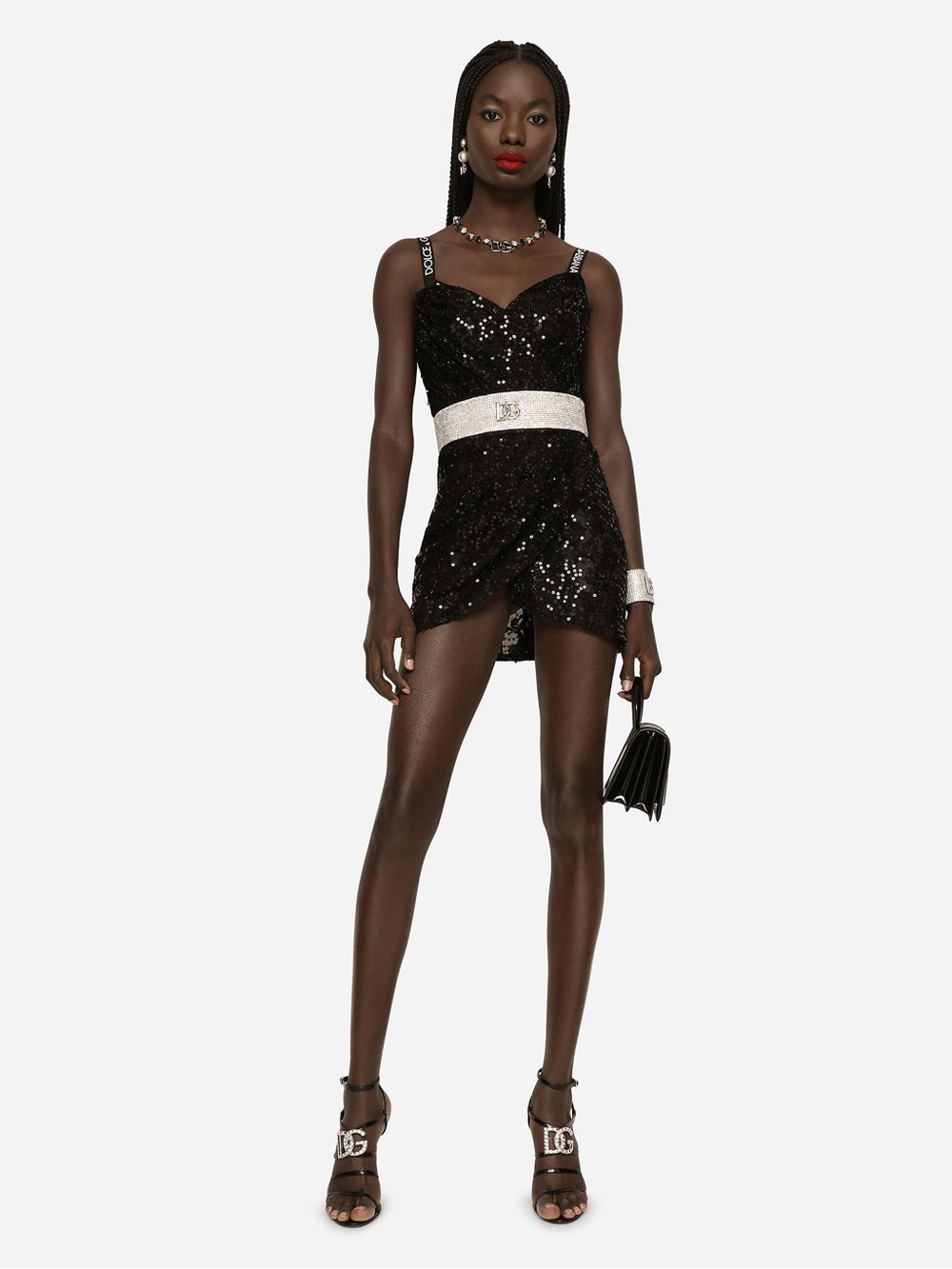 Black Sequin Mini Dress with Sweetheart Neckline - Picture 2 of 16